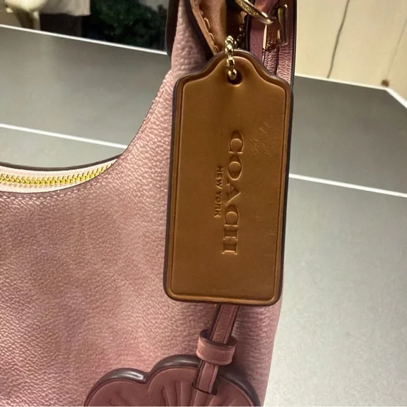 Coach Emily Shoulder Bag Signature Canvas Powder Pink CDW86 Floral Charm NWT - Picture 6 of 9